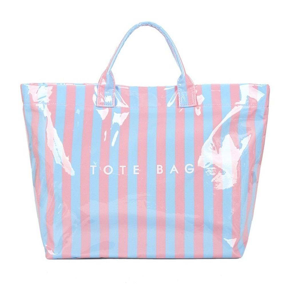 Rainbow Striped Striped Tote Bag Transparent PVC High-End Feel Waterproof Tote Bag Office Worker Style Shoulder Bag