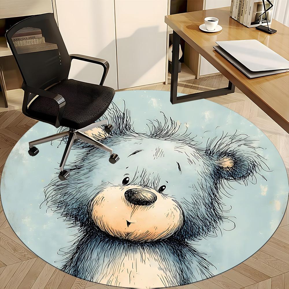 1pc Bear Cub Office Round Area Rug, Indoor Mat Suitable ForOffice, Under Office Chairs Bedroom Living Room Home Decor, Room Deco D029