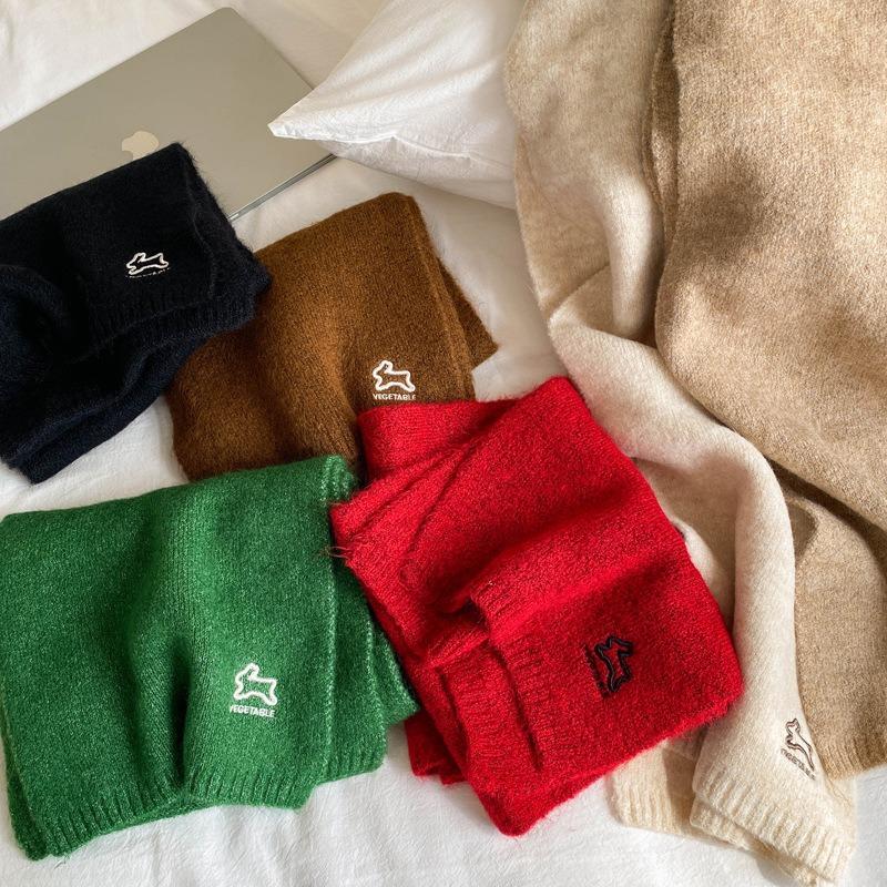 Red Embroidered Wool Scarf Female Rabbit Festive Autumn and Winter Versatile Imitation Cashmere Knitted Shawl