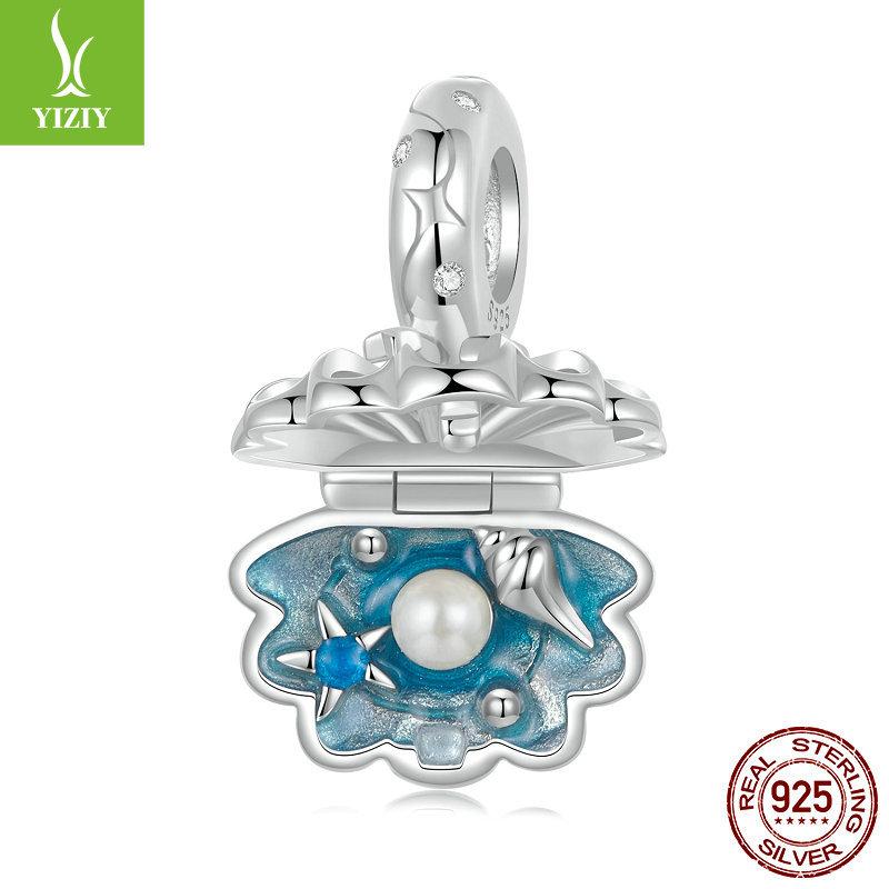 Small Fresh Blue Shell Diy Pendant Accessories, Romantic Sea Beads S925 Sterling Silver Bracelet Beads