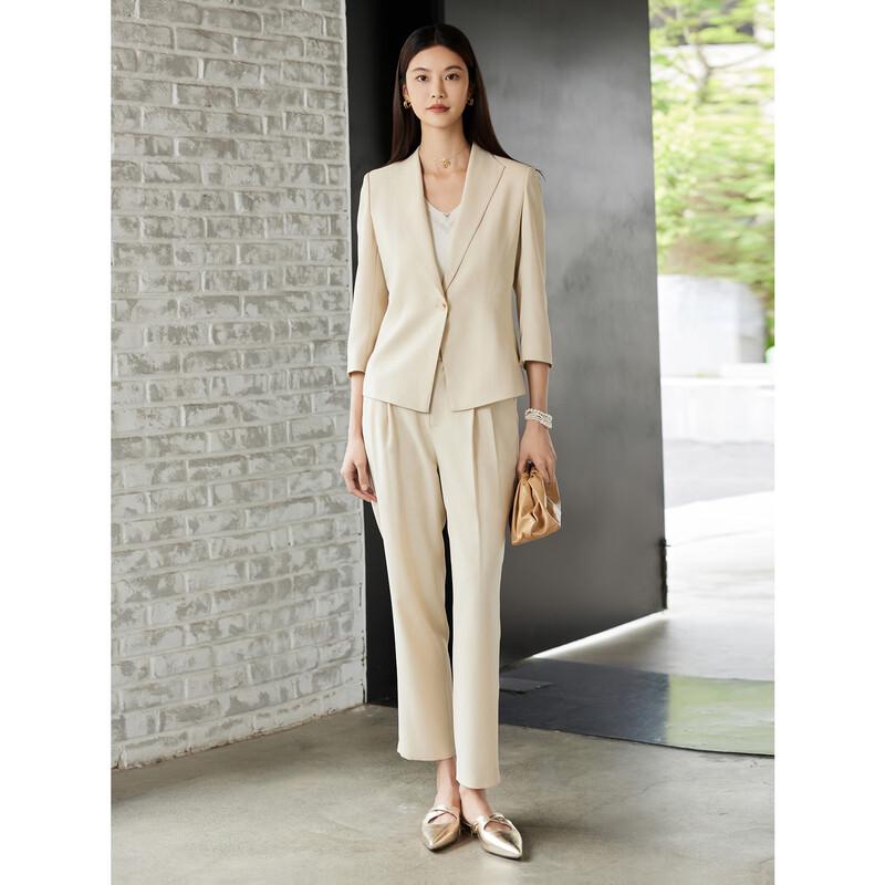 JUZUI Smart Commuter Pleated Beige Women's Trousers JWEQ11105