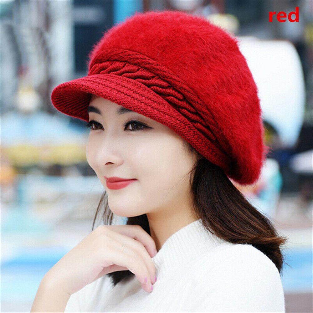 

Winter Warm Plush Casual Knitted Visor Beanie Hat Beret Hat Skullcap