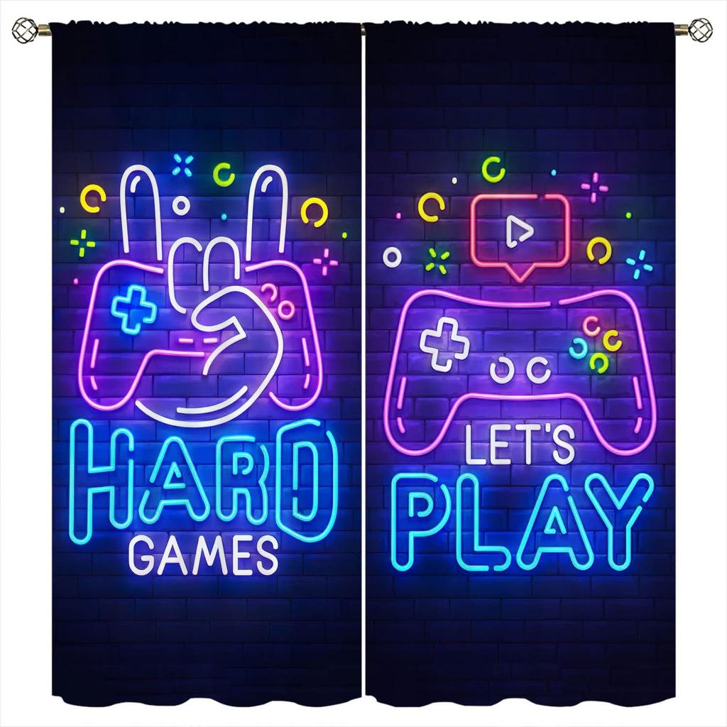 3D Print Cheap Etro Video Game Retro Controlle E-Sports 2 Pieces Shading Window Curtains for Living Room Bedroom Home Decor Hook