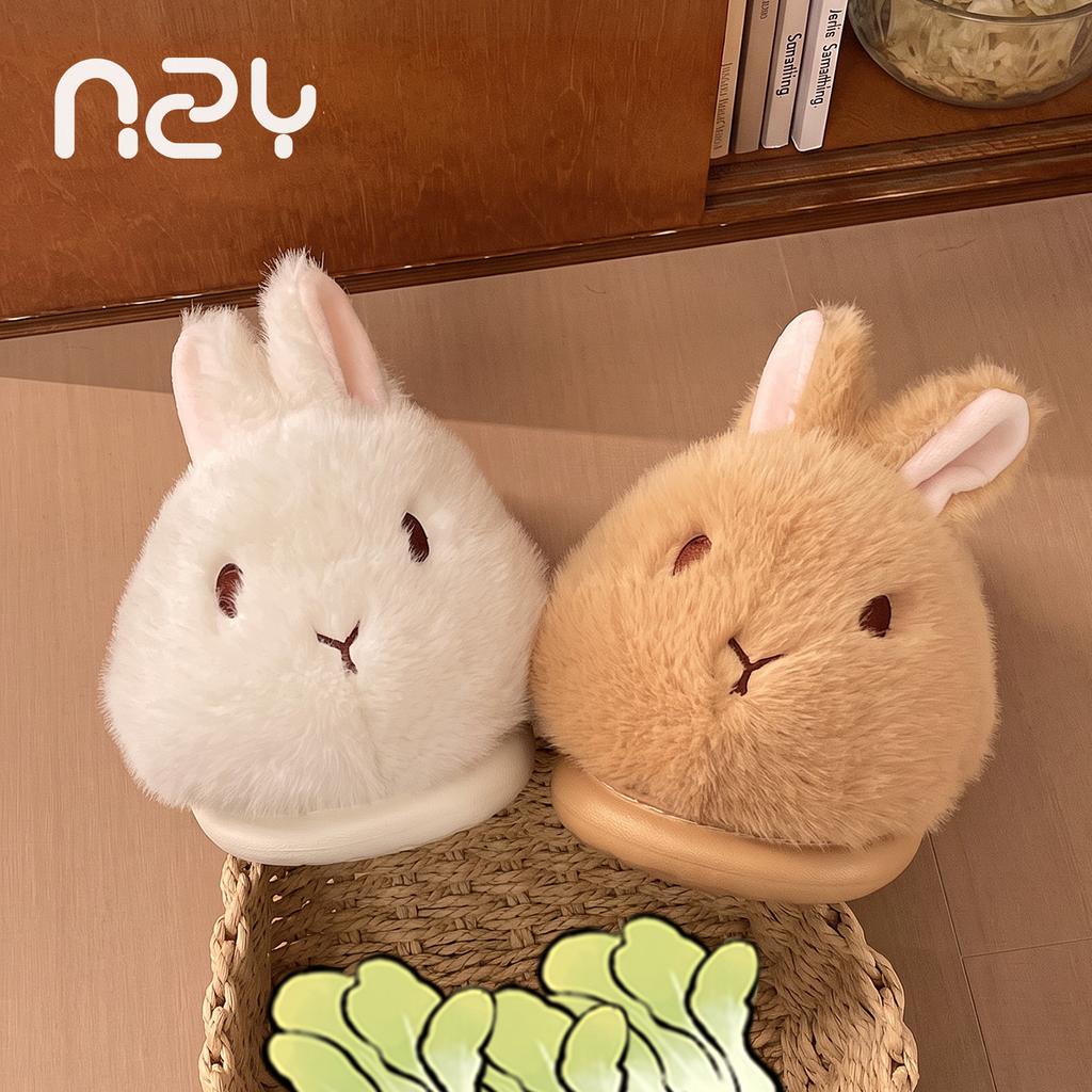 Cute rabbit cotton slippers female winter furry girl heart warm non-slip home indoor and outdoor wear