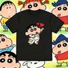 2026 Summer Comic Form Crayon Shinchan Image 100 Cotton Printed Oversize Casual Tshirt Adult Children Parentchild Top y2k