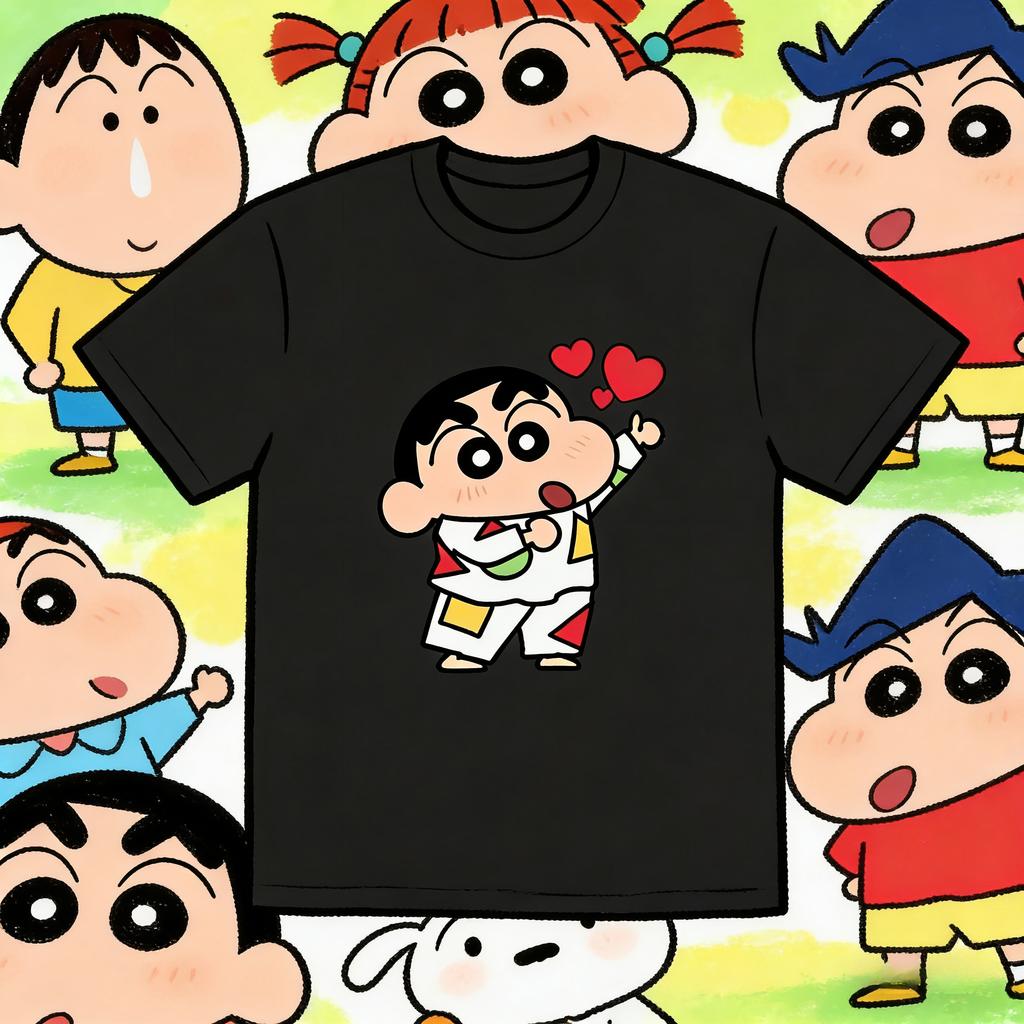 2026 Summer Comic Form Crayon Shinchan Image 100 Cotton Printed Oversize Casual Tshirt Adult Children Parentchild Top y2k