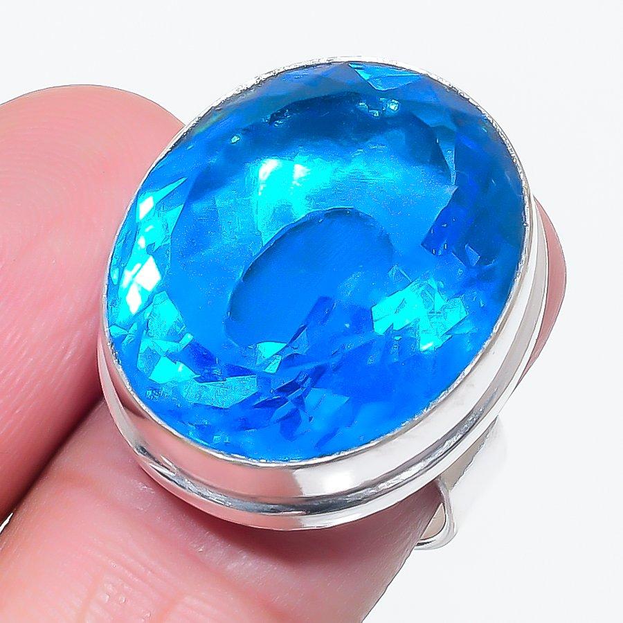 

Natural Blue Topaz Gemstone 925 Sterling Silver Jewelry Ring Size 7 H7b41