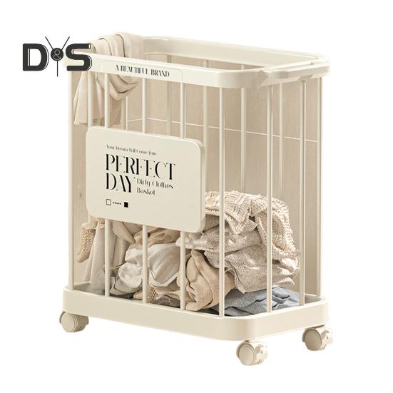 

Корзина для белья для грязной одежды с колесами, большая вместимость, прочная несущая конструкция, прочная конструкция, корзина для белья, корзина для хранения игрушек B молочный белый