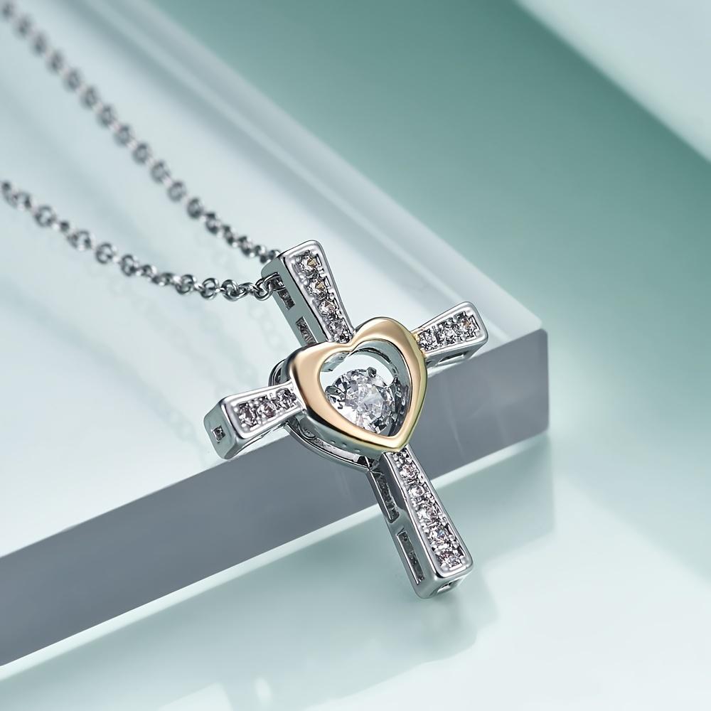 A stainless steel love Bible cross zircon dynamic pendant necklace, a gift for your girlfriend on Valentine's Day, birthday or Thanksgiving