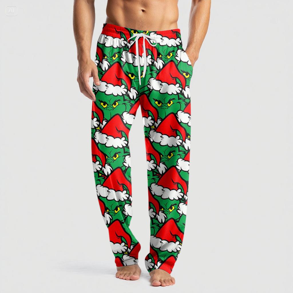 Men's Knitted Fashion Print Pocket Casual Pants Pajama Pants