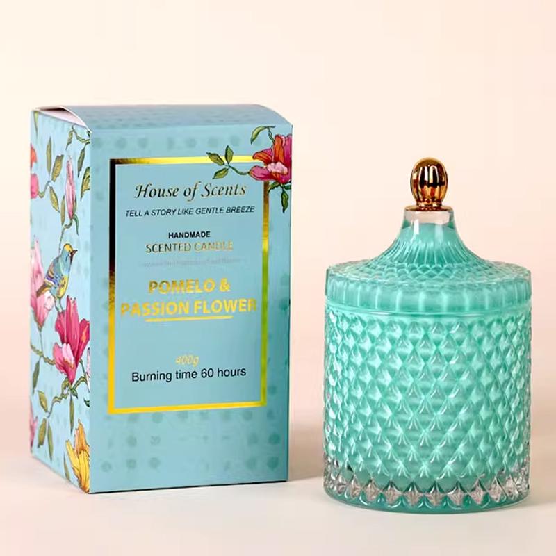 Diamond Glass Jar Aromatherapy Candle Jar with Lid Classic Home Decoration Romantic Wedding Decoration Glass Candle Jar Gift Box