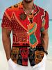 Plus Size Short Sleeve Shirt Men's Fashion Trend Pattern Digital Print Short Sleeve Shirt African Elements Bright Style Illustration Fashionable and
