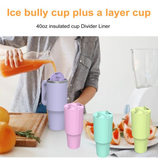Silicone 2-in-1 Cup Liner for 40 Oz Cup Creative Drink Separator Stylish Emerald Design Food-Grade Reusable Liner for Party