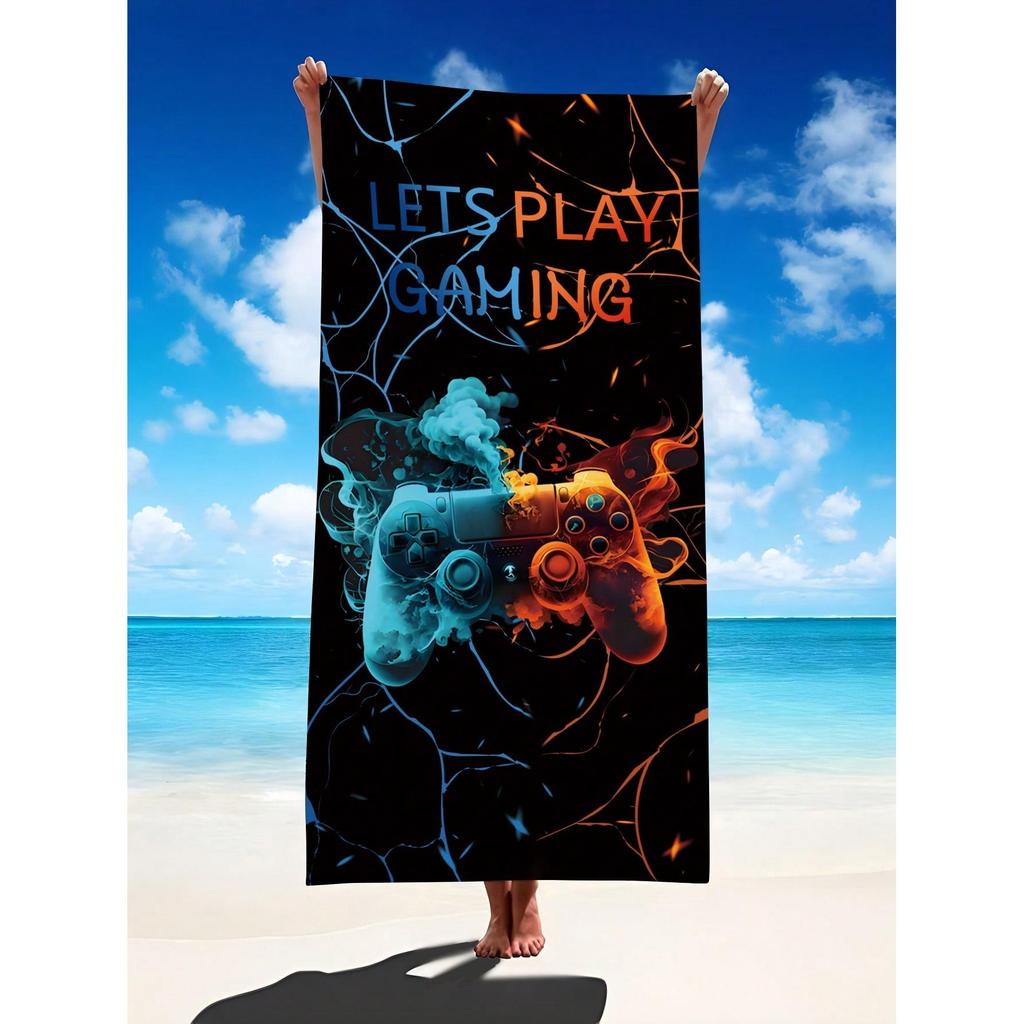 Cool Game Controller Patterned Beach Towel, Sun Protection, Windproof, Suitable For Swimming Pools, Camping, And Travel.