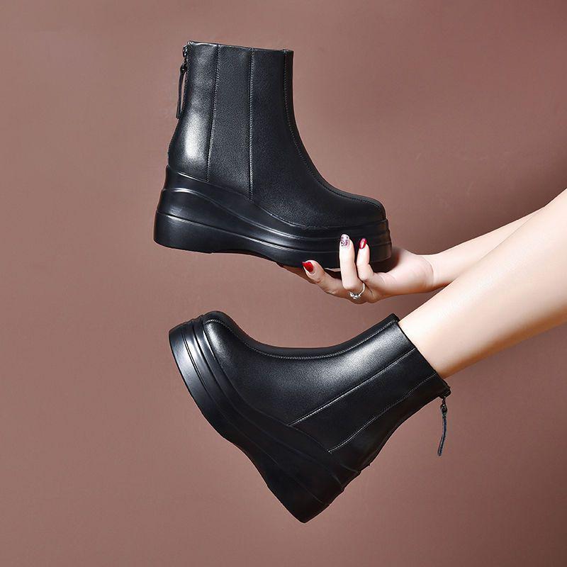 Petite Women's Wedge Heel Ankle Boots - Fleece Lined, Thick Sole, Height Increasing Platform, 2025 Autumn/Winter Style.