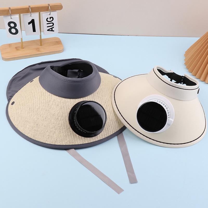 Wide Brim Sun Hat With Built-In Fan Summer Cap Outdoor Straw Visor Hat With Solar/Usb Powered Fan For Camping Fishing Hiking