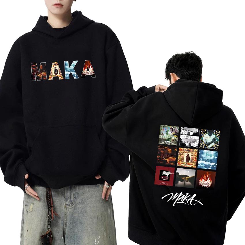 Hot Rapper Maka Music Album Tour 2025 Double Sided Cover Print Hoodie Unisex Hip Hop Punk Streetwear Men Women Fleece Sweatshirt