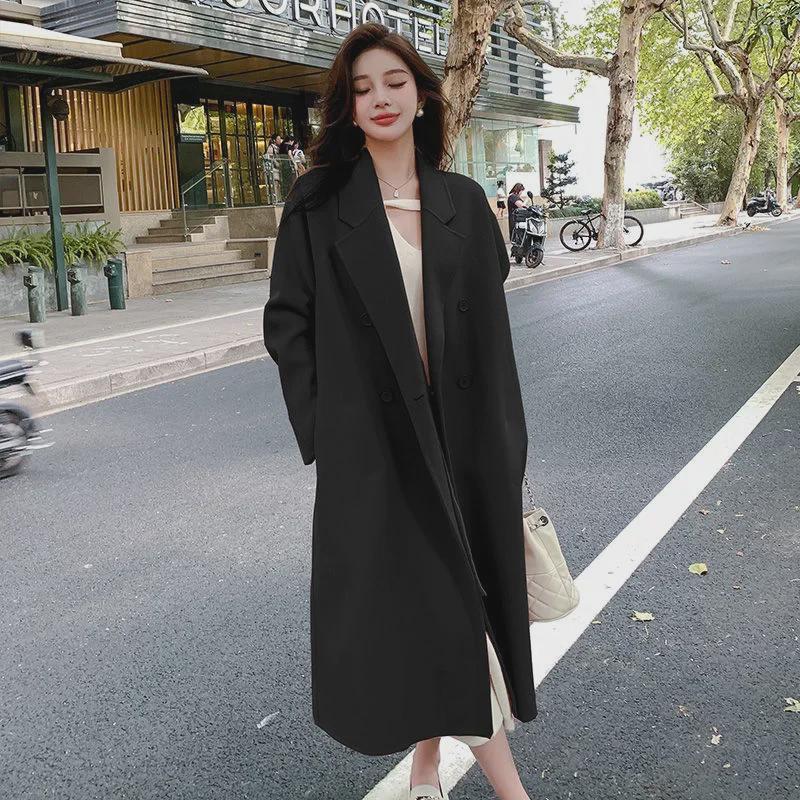 Women's Pink Woolen Mid-Length Loose-Fit Coat - 2023 Autumn/Winter Korean Hepburn Style