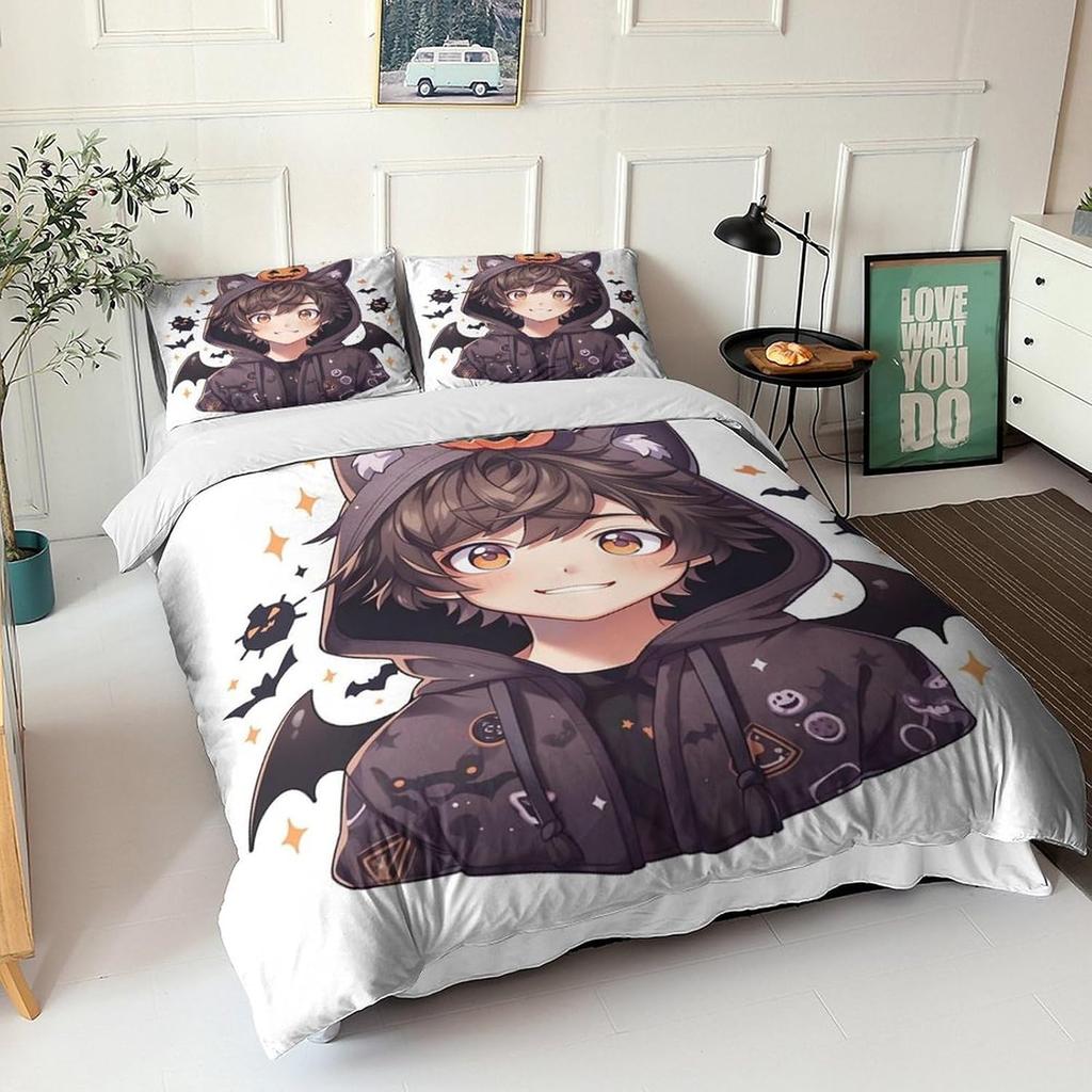 Красочный Набор Пододеяльников с Аниме Девушкой King Size 220x240см 3 шт. Скрытая Молния Микрофибра Мультяшное Постельное Белье Мягкое Покрытие для Одеяла