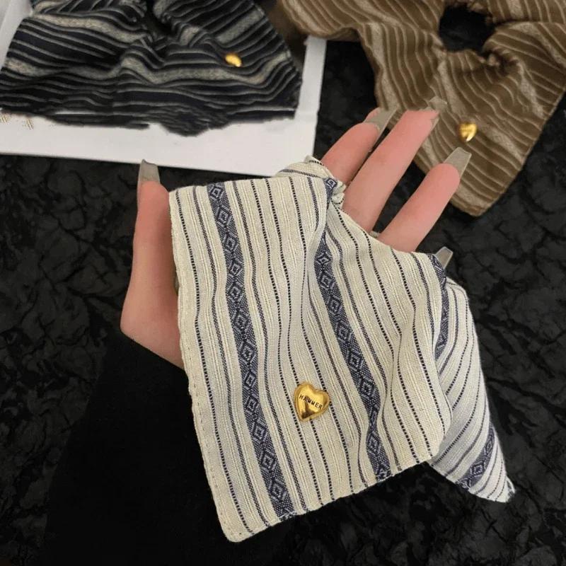 Retro Striped Square Scarf Hair Band Large Intestine Hair Band Female Niche Design Sense Square Headrope Temperament Hair