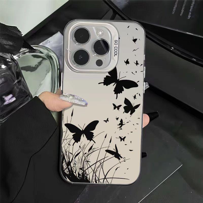 Silver Butterfly Shell Phone Case for Apple 17/16/15Pro, 14ProMax, 13/12/11X