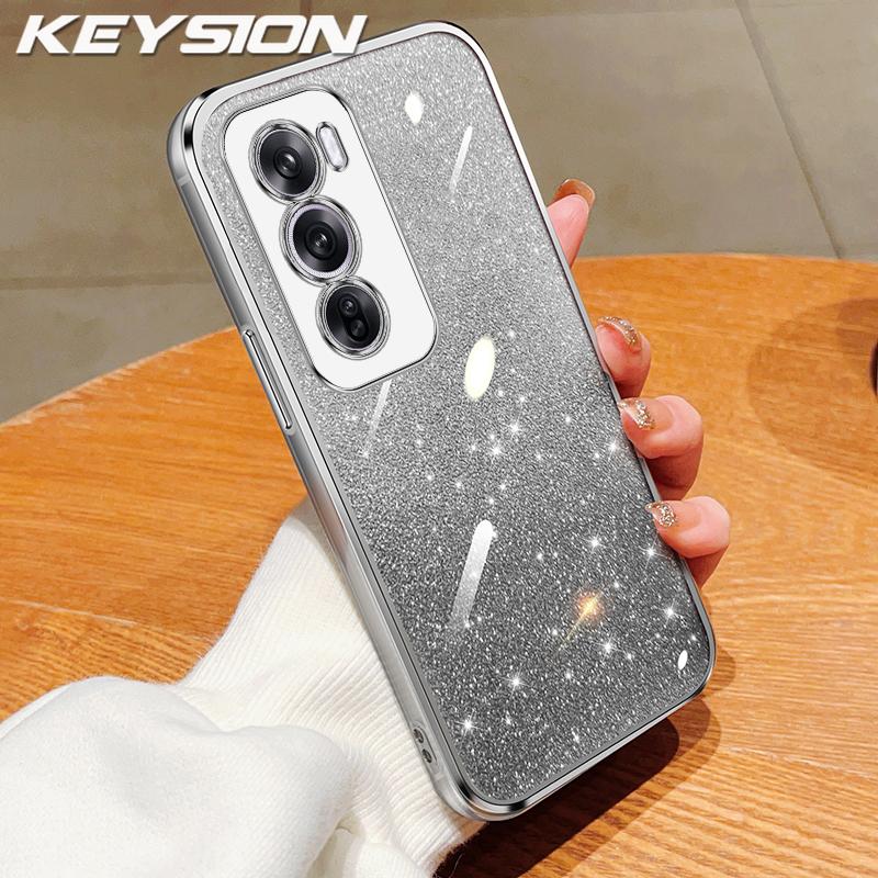 KEYSION Luxury Plating Glitter Phone Case for OPPO Reno12 Pro 5G Transparent Soft TPU Shockproof Back Cover for OPPO Reno12 5G