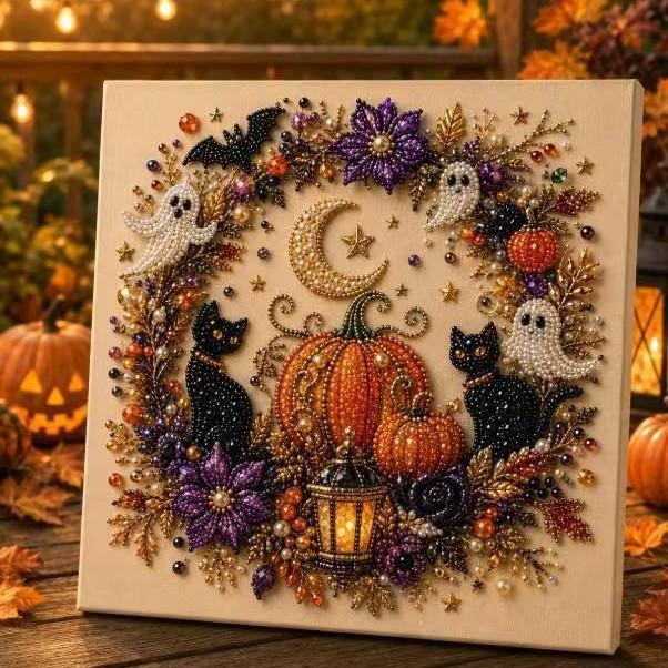 DIY Halloween Pearl Painting Raven Pumpkin Diamond Art Kit Handmade Festival Decoration 30x40cm