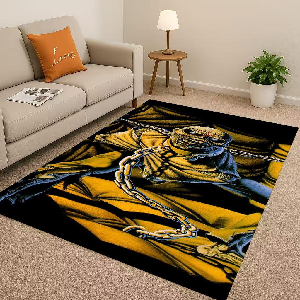 3D I Iron M Maidens Music Sign Living Room Non Slip Area Rug Soft Carpet for Bedroom Playroom Sofa,Easy Clean Home Decor Doormat