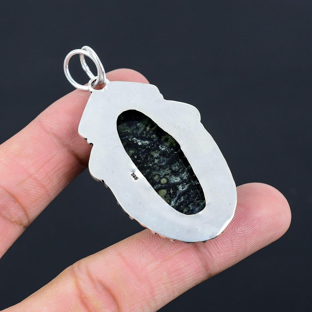 Anniversary Gift For Her Natural Kambaba Jasper Gemstone Pendant 925 Silver
