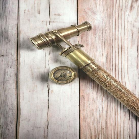 Prémiová hnědá kožená teleskopická vycházková hůl pro muže ženy seniory ručně vyráběná starožitná