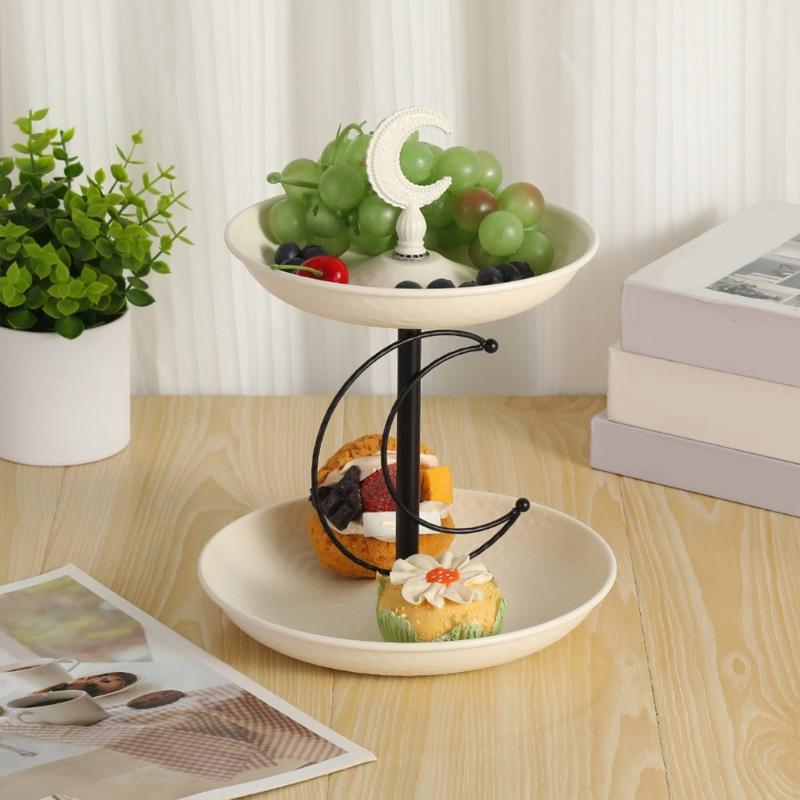 Two Tiers Iron Appetizer Plate Double Deck Design Ample Space for Parties Home Accent Snacks Display Plate