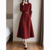 2026 Elegant French Woolen Dress: Chic Mid-Length, Waist-Cinching Design for Spring/Autumn.