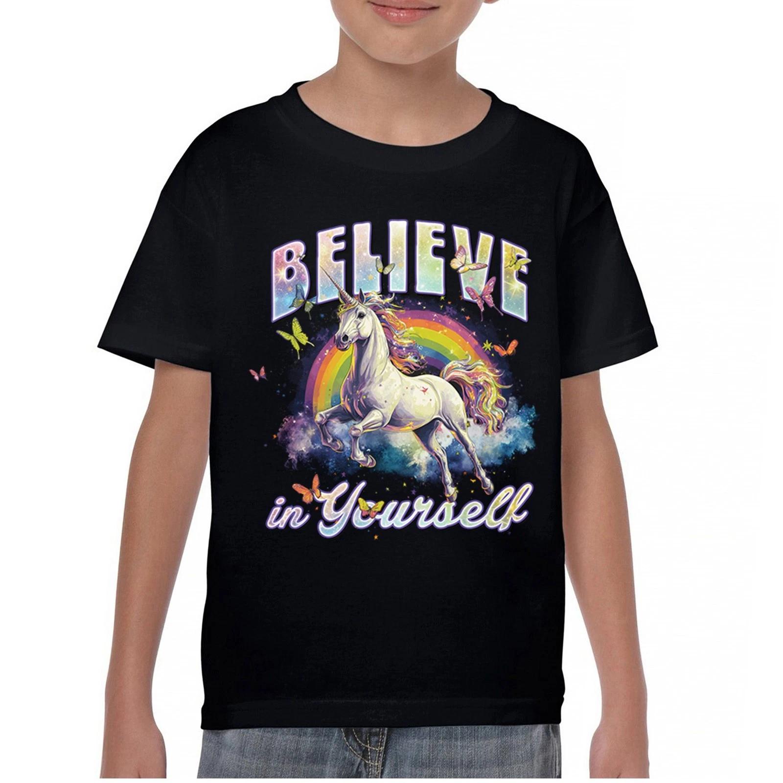 Believe in Yourself Unicorn Youth kids boys T-Shirt Colorful Rainbow Magic Pony Kids 160
