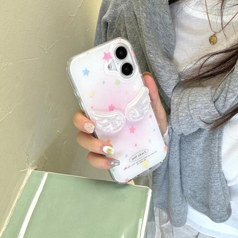 For Samsung Galaxy 20 Ultra 9 S25 S24 Plus S23 S22 S21 S20 FE S10 Chic 3D Laser Wing Lucky Star White Acrylic Phone Case