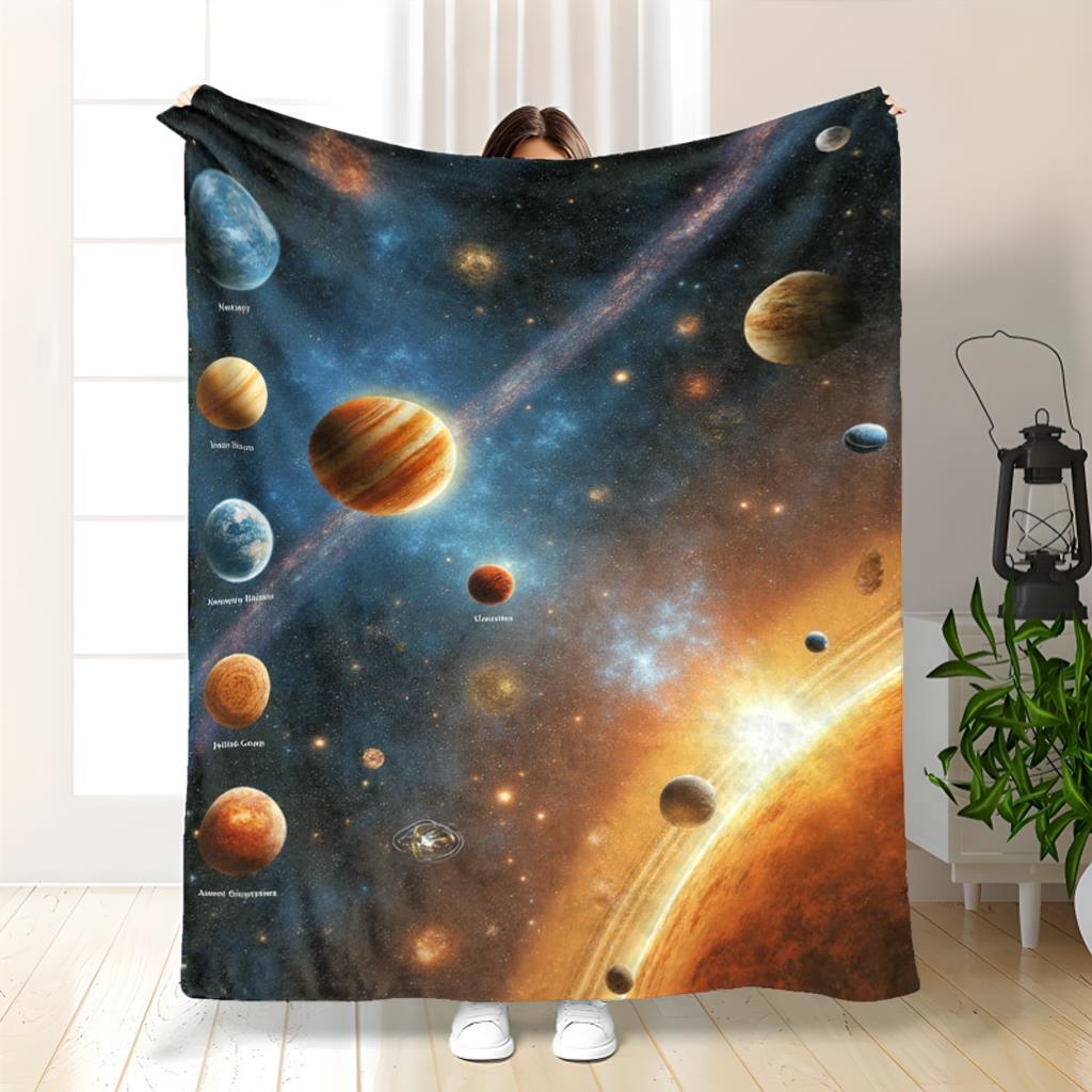Weltraum Galaxie Decke Sonnensystem Planeten und Sterne Kosmisches Design Weiches Fleece Überwurf Gemütliche Wohnkultur Geschenk Für Astronomie-Liebhaber