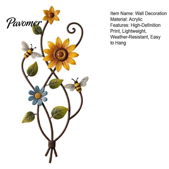 Weather Resistant Outdoor Sign Sunflower Bee Wall Art Decor, 2D Flat Floral Hanging, Country Garden Pastoral Style Hanging Flower Ornament for