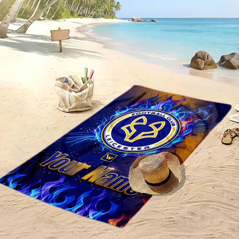 Leicester City Personalisiertes Bedrucktes Strandtuch Fußballlogo Unterstützung Benutzerdefinierter Name Text Absorptionsfähiges Handtuch für Sport Reisen Besonderes Geschenk