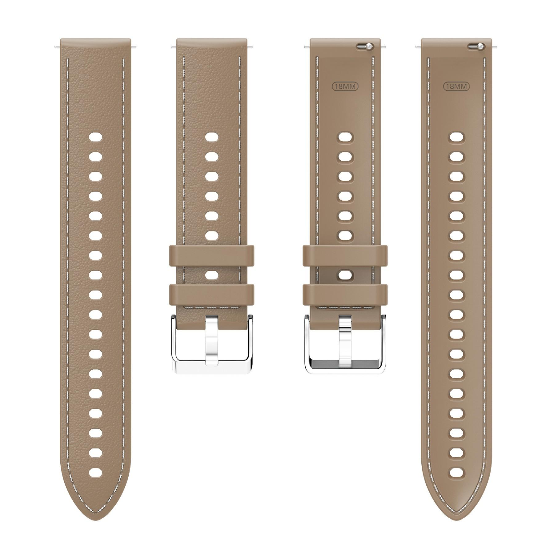 

For Huawei Watch GT 5 41mm Smartwatch Band 18mm Stitched Line Design Adjustable Silicone Strap Khaki