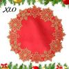 Seasonal Home Decor Accessories Christmas Embroidered Placemat, Red And Gold Snowflake Table Holiday Gift for Family Mat, Heat Resistant Polyester
