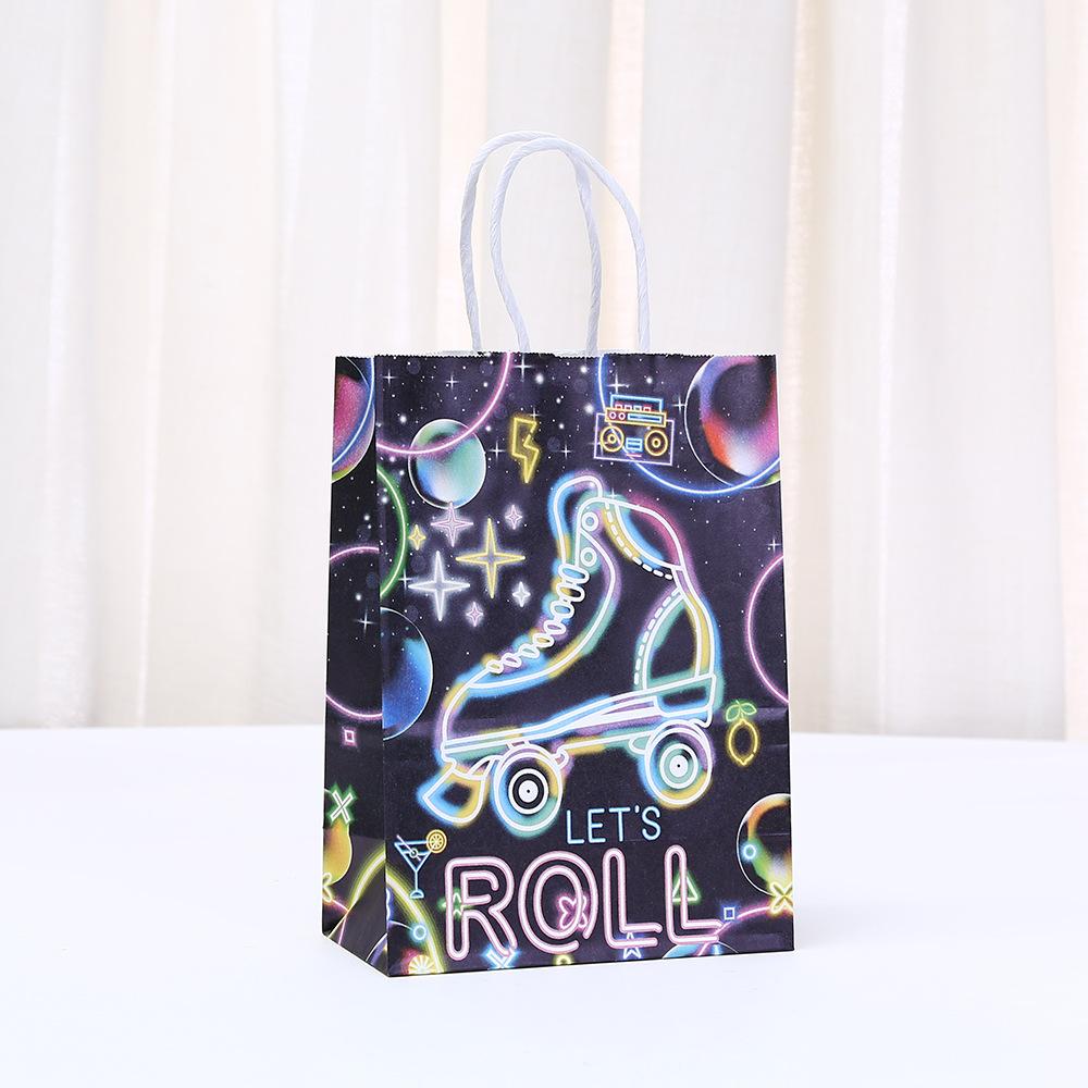 2026 NEW roller skate neon design paper bag gift wrapping bags for sweets personalized packaging kids party birthday gift bag