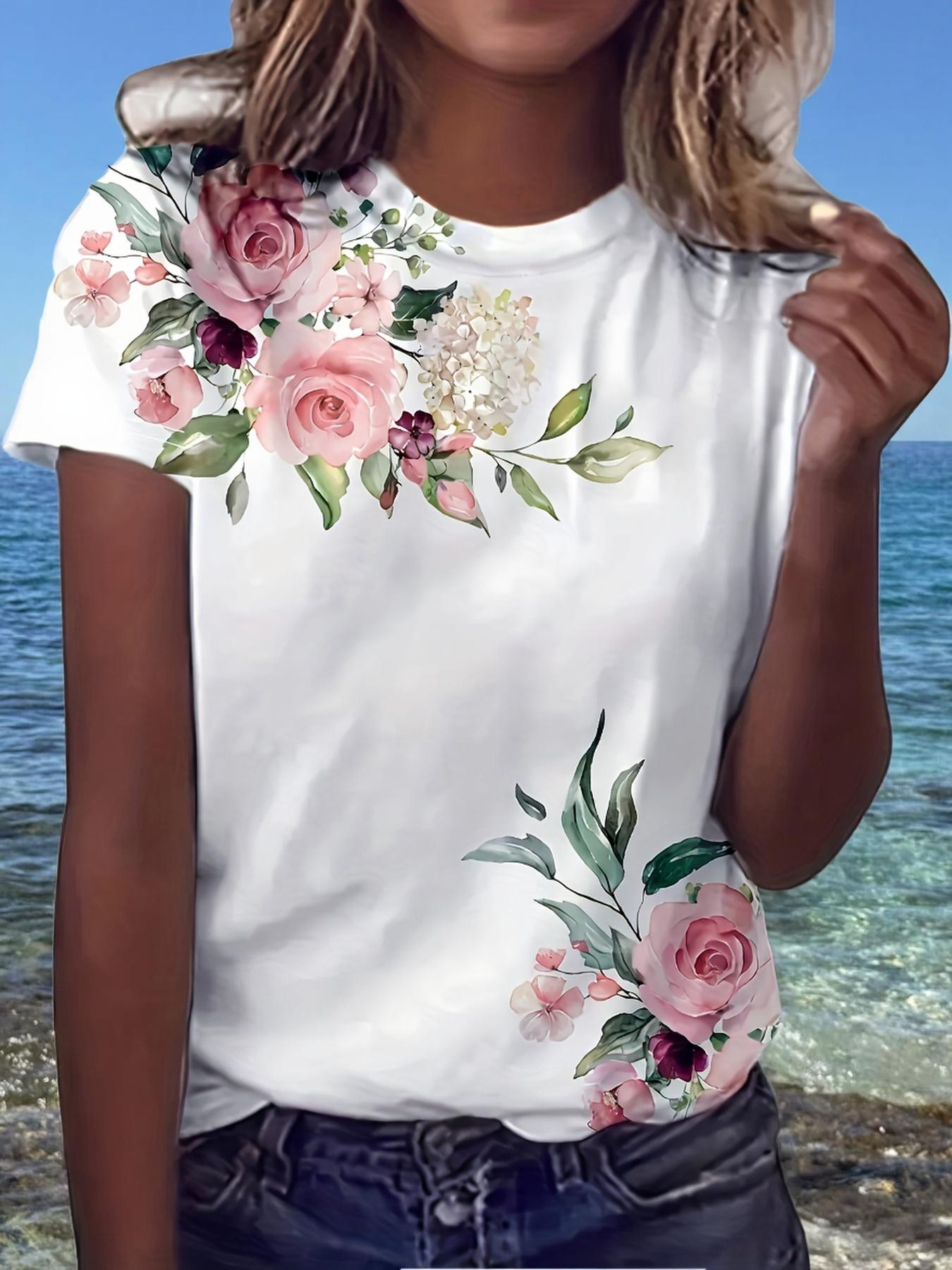 

Women s Vibrant Floral Print T-Shirt - Casual Crew Neck Short Sleeve Top. Stretchy and Machine Washable. Perfect for Spring and Summer Wear. Everyday S дубильная кора