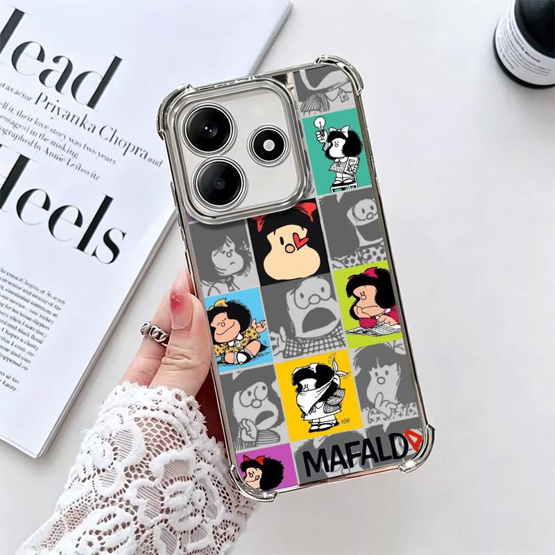 Mafalda Cartoon Cute Plating Phone Case For Xiaomi Redmi Note 14 15 Pro Plus 13 12 11 11S 11T 10 9S 9 5G Anti-Fall Airabag Cover