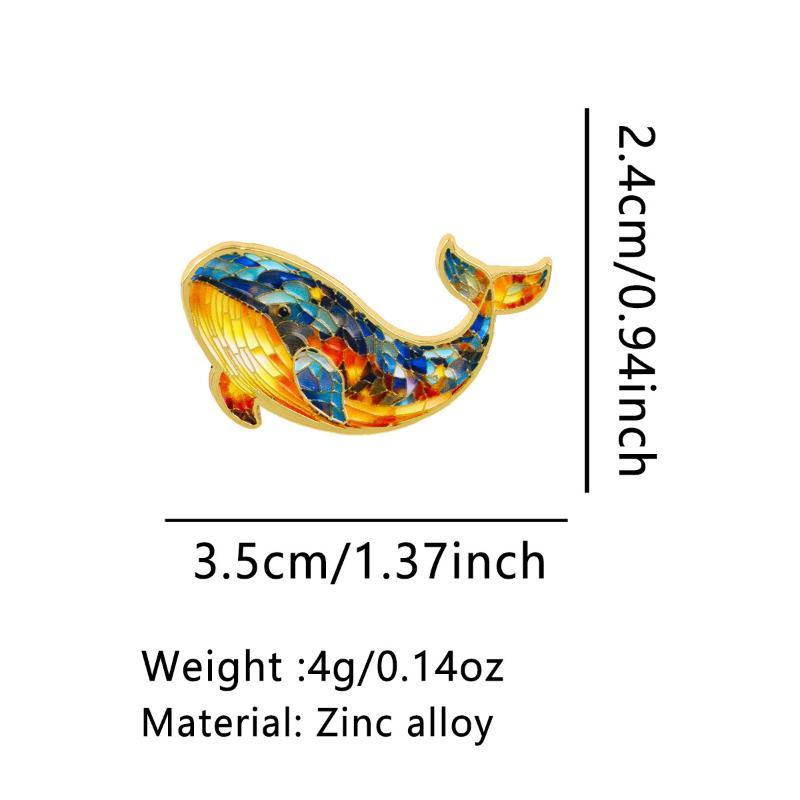 Enamel Whale Brooch Pins Colorful Mosaic Pattern Golden Edge Trim For Backpack Jackets Ocean Lover Gifts