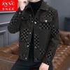 Autumn and winter new coat men's trendy brand ruffian handsome floral plaid leather jacket clothes men's trendy casual top