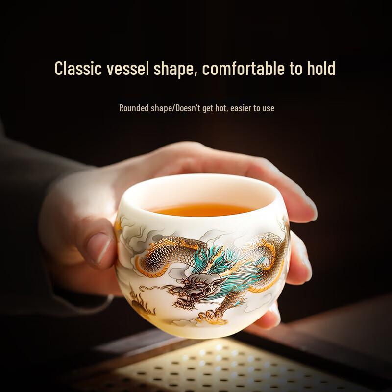 Mutton Fat Jade Porcelain Dragon & Phoenix Teacups