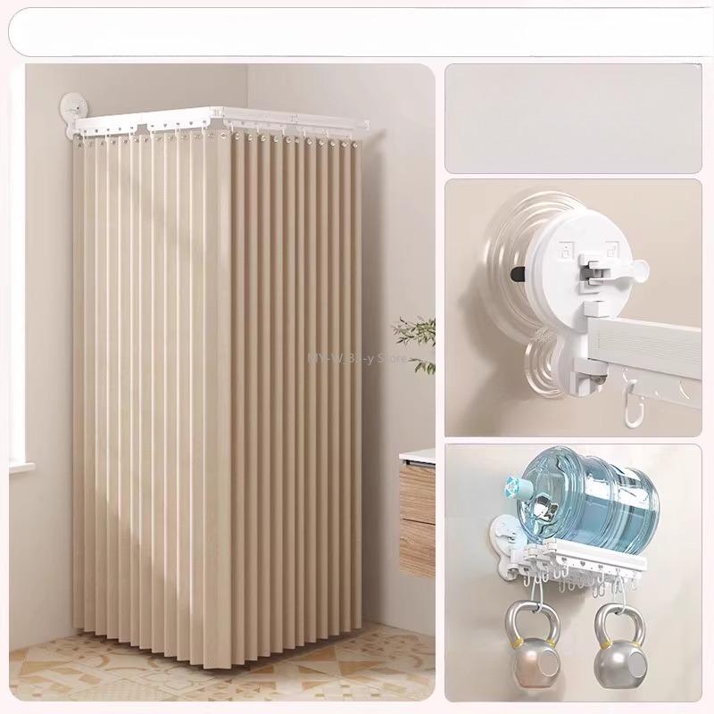 Foldable Shower Curtain Waterproof Bath Room Partition Shower Wet And Dry Separation Suction Cup Bathroom Decor