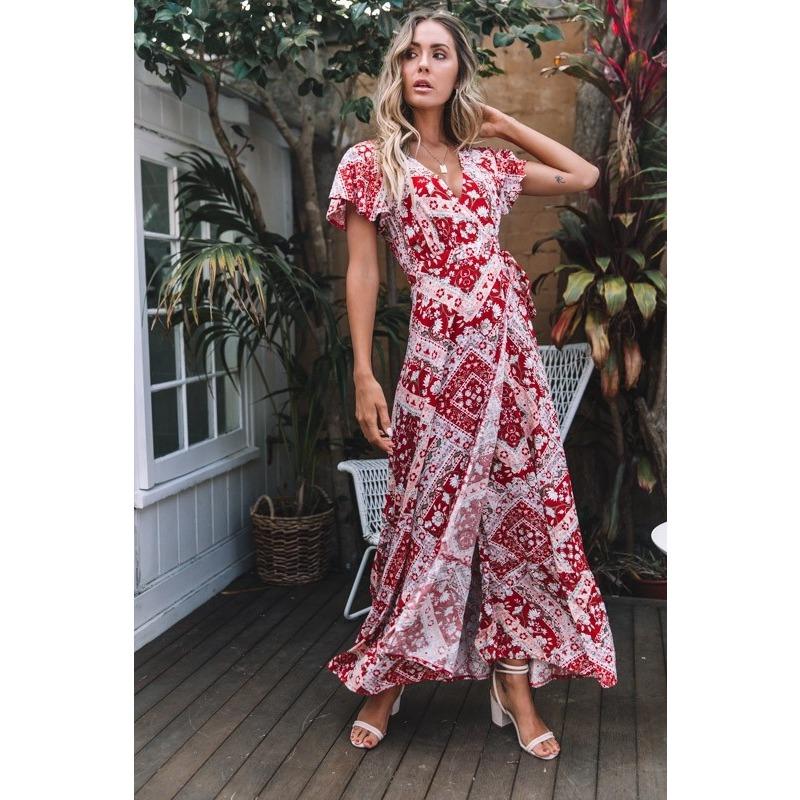 

Летнее повседневное длинное платье с коротким рукавом и принтом, сексуальное, цветочное, модное, элегантное, свободного кроя, для отпуска, А-силуэта, с высоким разрезом, для вечеринки, приталенное, женская одежда XXL