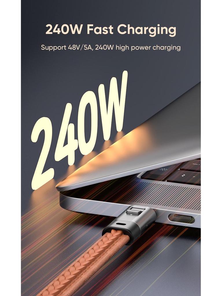 240W Rotating Type-C PD3.0 Fast Charge Keychain Lanyard with Dual Port Data Cable.