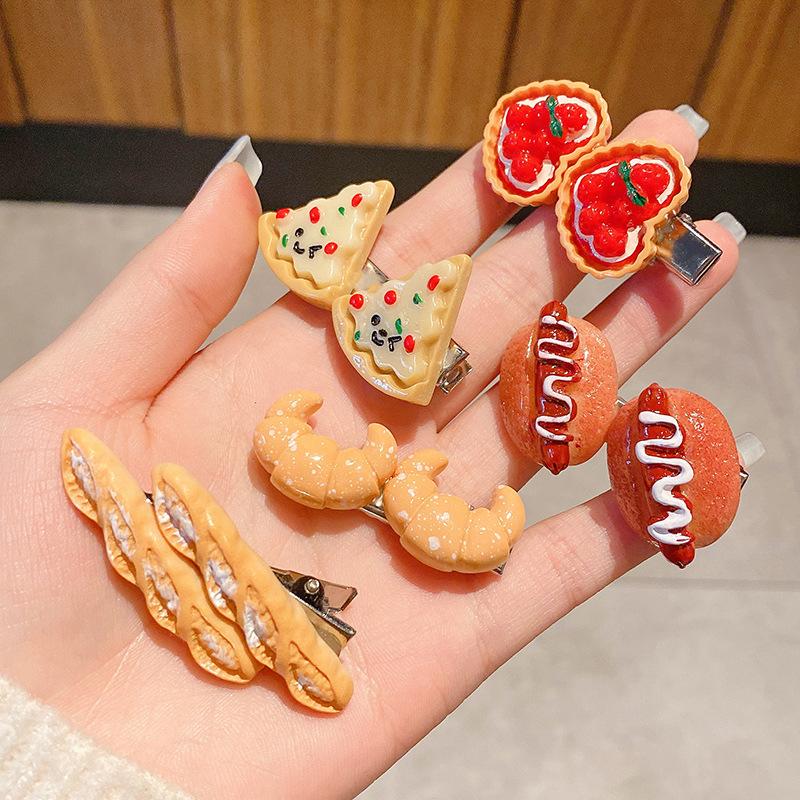 1/5pcs Funny Food Hair Clip for Women; Cute Duck Mouth Clip; Side Bangs Pizza Dog Bread Popular Hair Pin