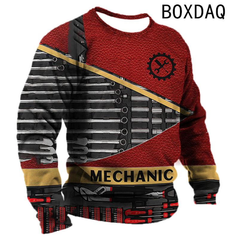 

Men s Long Sleeve Casual T-shirt Autumn New Vintage Tool Mechanical Pattern Top Fashion Street Cool Personality Top 5XL